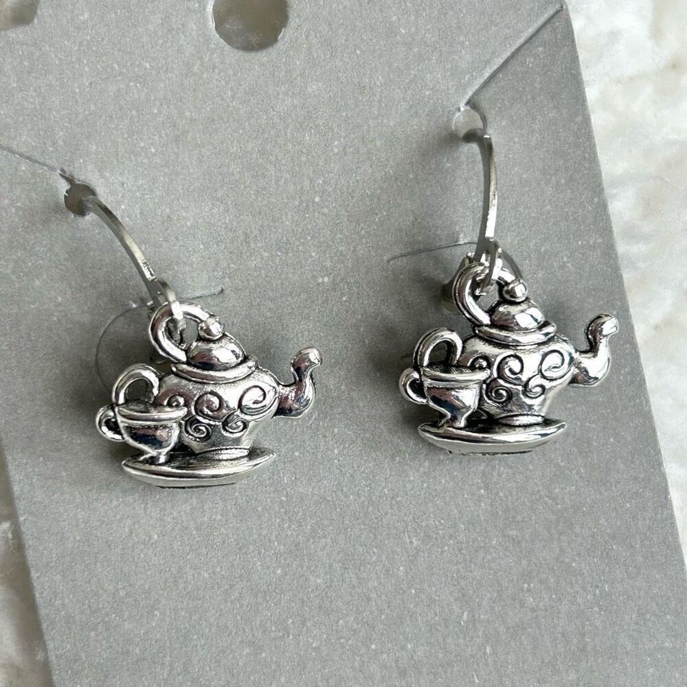 3/$15 Silver Dainty Teapot and Teacup Dangle Earrings